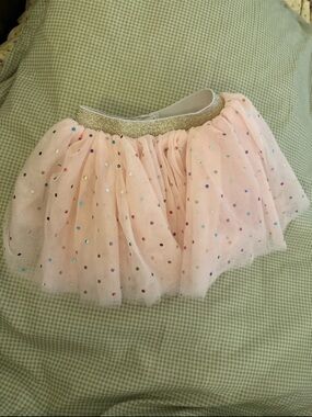 Mud Pie Pink Tulle Skirt with Gold Waistband and Multicolor Sequins